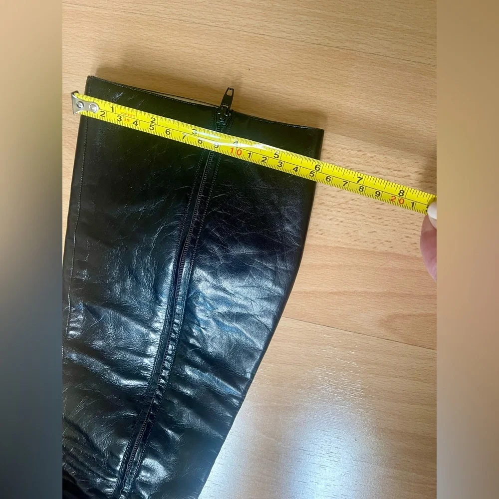 Vintage Chanel Black Leather Knee Boots  Size 8.5 AUTHENTIC